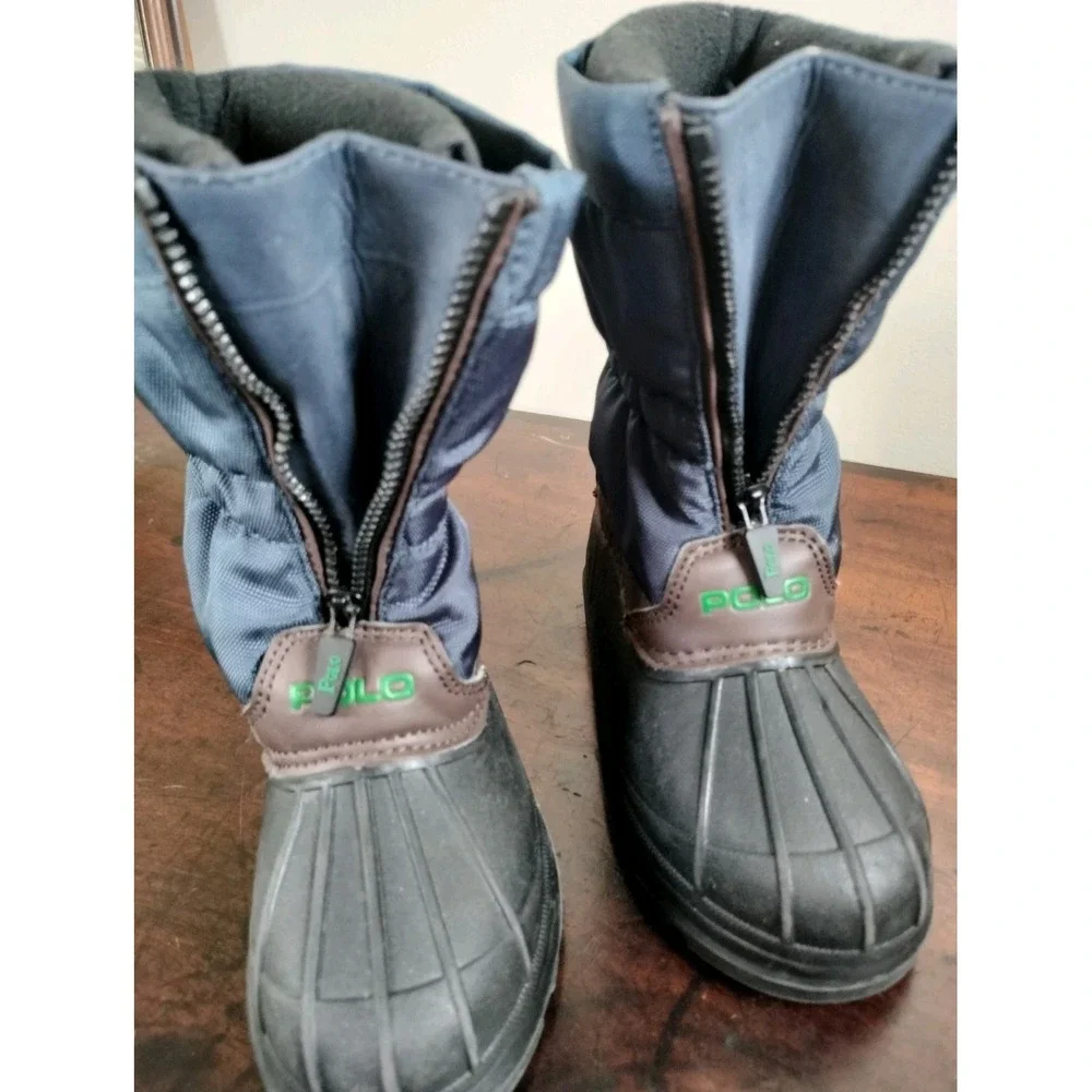Polo Ralph Lauren Kids Snow Boots Size 9 Navy Blue Rubber Duck Boots Zip Winter